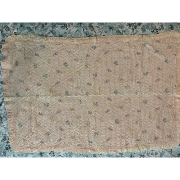 Vintage Other - Vintage Baby Quilt Blanket – Pastel Animals, Quilted, Satin Trim – 1980s Style